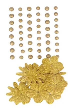 Fleurs en papier et perles autocollantes Or x 75 Meilleur Prix