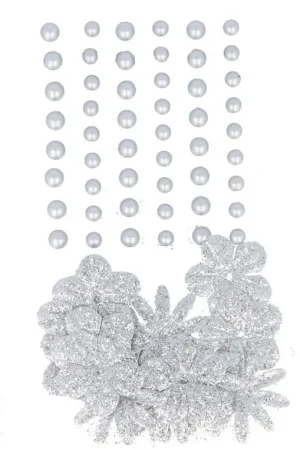 Fleurs en papier et perles autocollantes Argent x 75 Solde