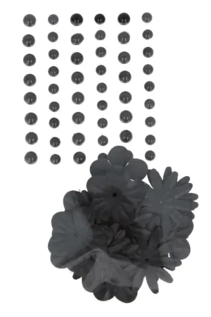 Fleurs en papier et perles autocollantes Noir x 75 Offre Du Jour