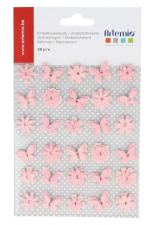 Marque Fleurs et Papillons en papier rose x 30