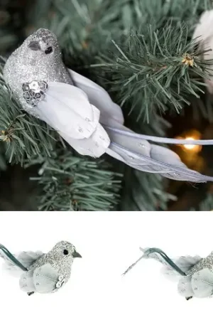 Remise Oiseau Déco Argenté sur pince x 2 pièces