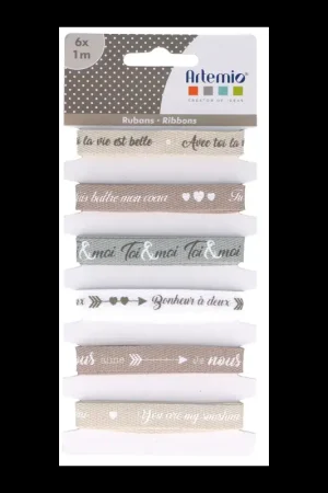 Promotion 6 Rubans imprimés Texte Amour