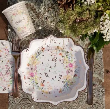 Bon Marché Assiette mariage en carton Fleuri x 10 pièces