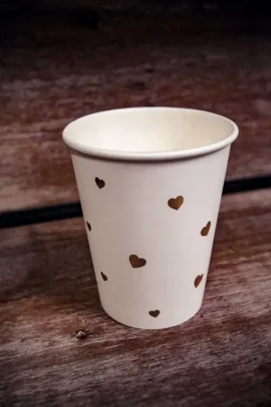 Gobelet en carton Petits Coeurs Blanc et Or x 8 pièces Meilleure Vente