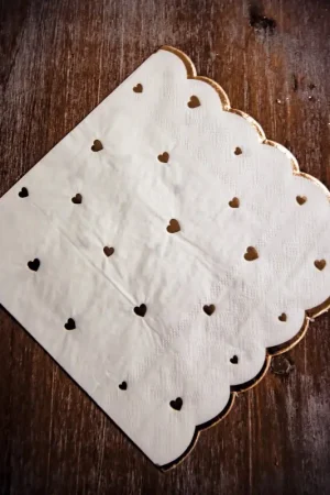 Serviette en papier Petits coeurs Blanc et Or x 16 pièces Commander Maintenant
