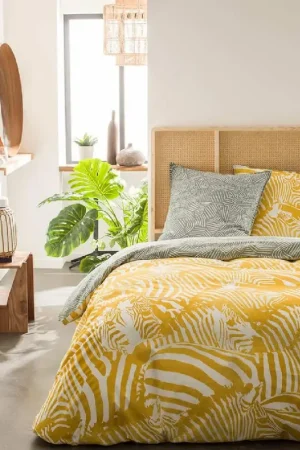 Prix Bas Parure housse de couette 220x240cm Zibra Jaune