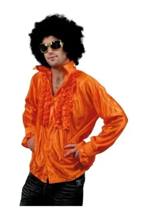 Chemise Disco a Jabot Orange Adulte Dernier Modèle