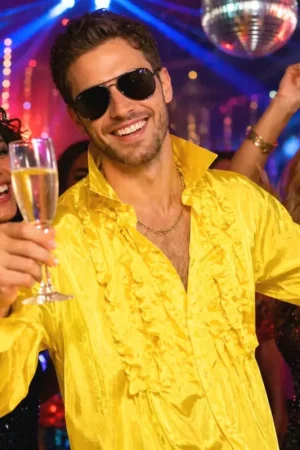 Chemise Disco a Jabot Jaune Adulte Promotion