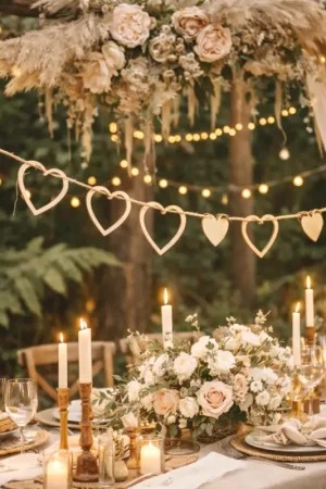 Certifié Guirlande décorative de 10 coeurs en bois naturel