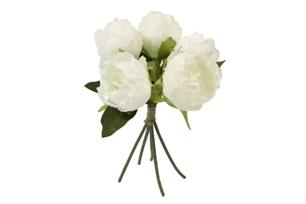 Bouquet de 5 Pivoines Blanche avec raphia Haute Qualité
