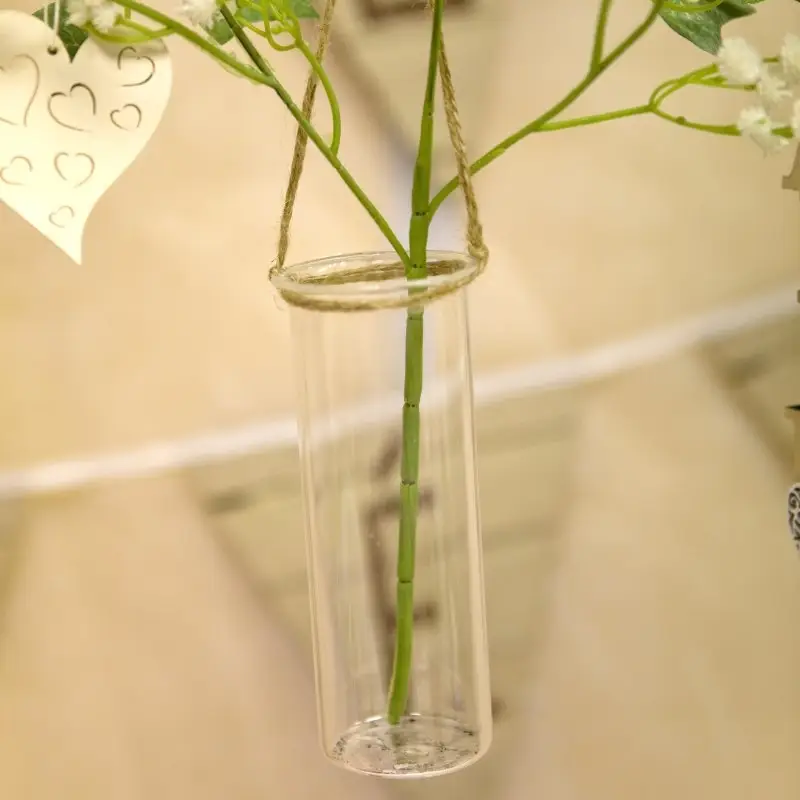 Vase tube en verre avec suspension corde Prix Bas