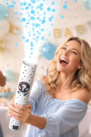 Canon à confettis Bébé Bleu Ciel 30cm Retour Gratuit