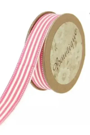 Pas Cher Ruban coton rayure rose 15mm x 5m