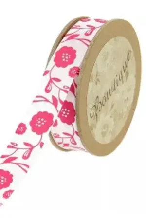 Ruban coton Fleurs de Rose 15mm x 5m Prix Cassé