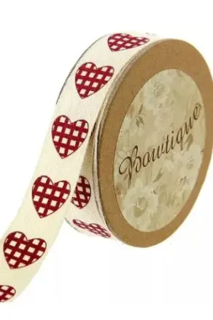Haute Qualité Ruban coton Coeur Vichy 15mm x 5m