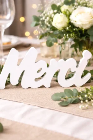 Centre de Table Mot Merci Blanc Top Vente