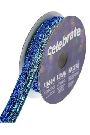 Ruban de velours glitter Bleu 10mm x 2.5m Populaire