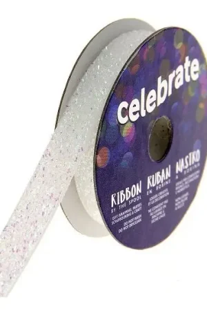 Ruban de velours glitter Blanc Nacré 10mm x 2.5m Prix Réduit