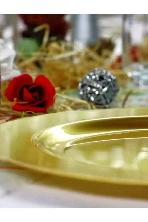 Marque Assiette en plastique ronde réutilisable Or x 6 pièces