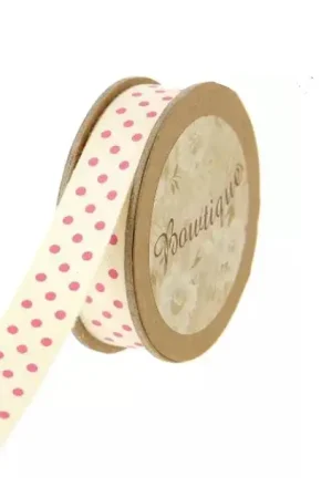 Ruban Coton à pois Roses 15mm x 5m Prix Promo