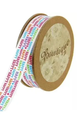 Soldes Ruban satin Happy Birthday Multicolore 15mm x 5m