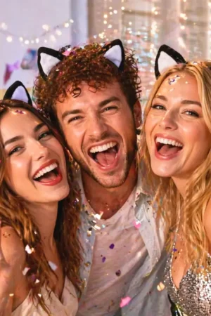 Serre Tête Chat Blanc et Noir Velours Promotion