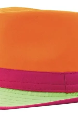 Authentique Chapeau Trilby Néon Orange