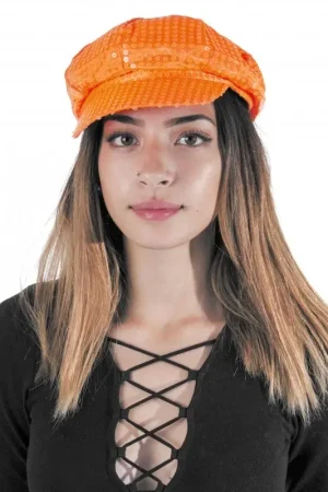 Casquette Disco Sequin Néon Orange Bon Plan
