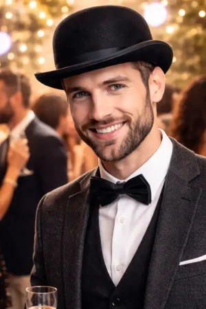 Retour Gratuit Chapeau Melon Tissu Luxe Noir