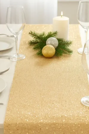 Chemin de table en jute etincelant avec paillettes or Offre Spéciale