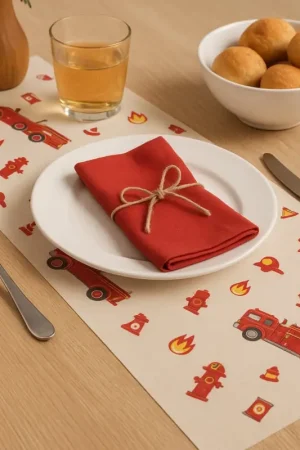Top Vente Chemin de table Theme Pompier Suedine
