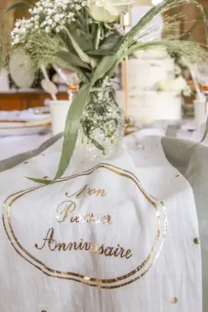Seulement Aujourd'hui Chemin de table gaze de coton Mon Premier Anniversaire