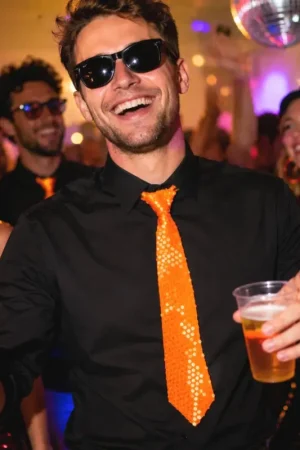 Cravate Sequin Néon Orange Commander Maintenant