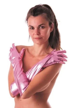 Pas Cher Gants Longs Métallisés Roses