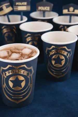 8 Gobelets en carton Theme Police Authentique
