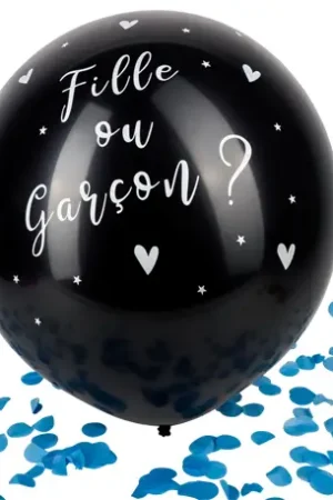 Ballon gonflable géant Noir Fille ou Garçon Confettis Bleus Prix Réduit