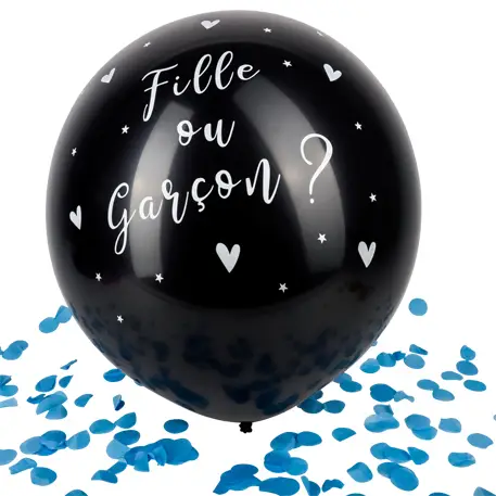 Ballon gonflable géant Noir Fille ou Garçon Confettis Bleus Prix Réduit