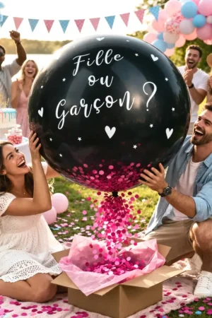 Ballon gonflable géant Noir Fille ou Garçon Confettis Rose Authentique