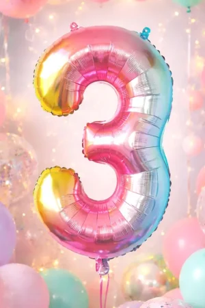 Commande En Gros Ballon Mylar Chiffre 3 Irisé Pastel 86 cm