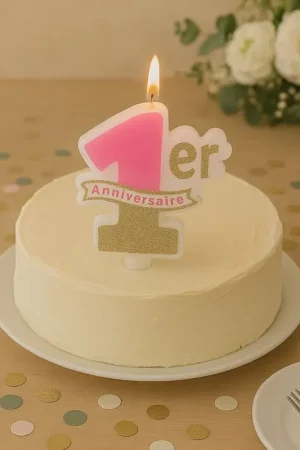 Expédié Aujourd'hui Bougie Premier Anniversaire paillettes Rose et Or