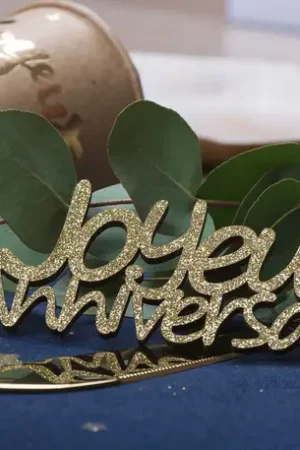 4 Deco en bois Joyeux Anniversaire Paillettes Or Populaire