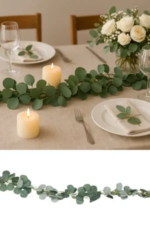 Retour Gratuit Guirlande de feuilles d'eucalyptus verte 2m
