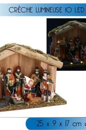 Satisfait Ou Remboursé Creche de noel lumineuse 10 LED Blanc Chaud + 9 santons