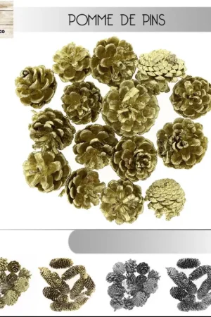 Meilleur Choix Pomme de pin Doré ou argenté x 13 pièces