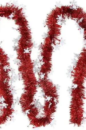 Guirlande de noel Rouge avec Flocons Blancs Bon Marché