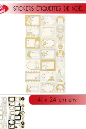 Planche d'étiquettes de noel autocollantes Or Satisfait Ou Remboursé