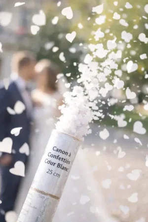 Canon à Confettis Cœur Blanc 25 cm Haute Qualité