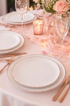 Lot de 16 Assiettes plastique réutilisables Gourmet Rose gold Dernier Modèle