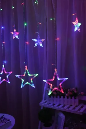 Bon Marché Rideau lumineux Noel Etoiles 3D 96 LED Multicolore