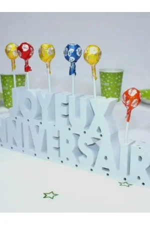 Centre de Table Joyeux anniversaire en bois Blanc Vente Directe